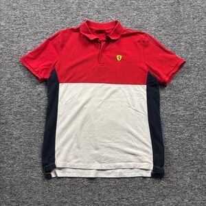 Y2K Scuderia Ferrari Italian F1 Racing Red Colorblock Polo Shirt Size Large